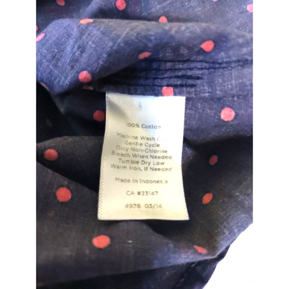 Talbots Women's Shirt Size 12 Roll Tab Cotton Navy Blue Red Polka Dot - Picture 5 of 10
